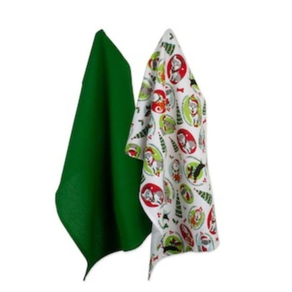 Set of 2 pairs of pet cat & dog Christmas Xmas holiday kitchen towels decor - Picture 10 of 12